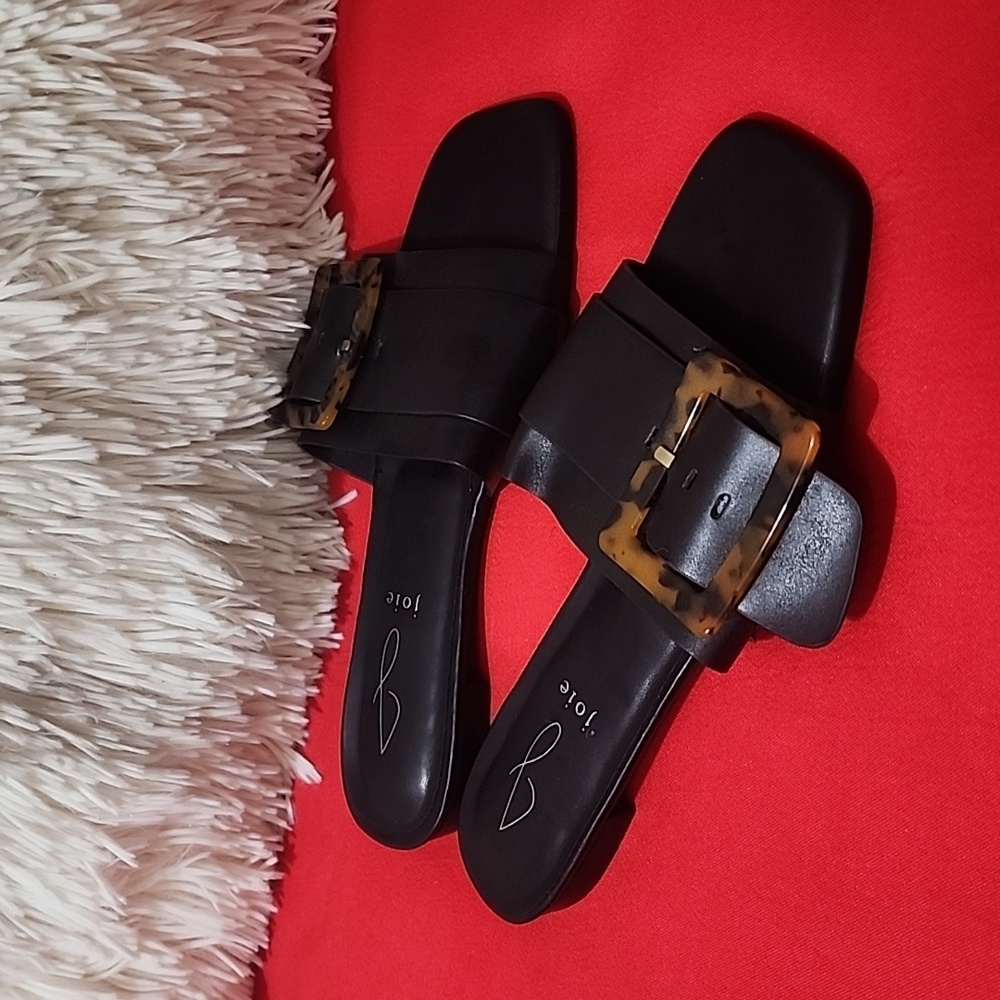 Joie Black Paige Slide Sandals flats tortoise buckle Minimalist Design - Picture 3 of 8